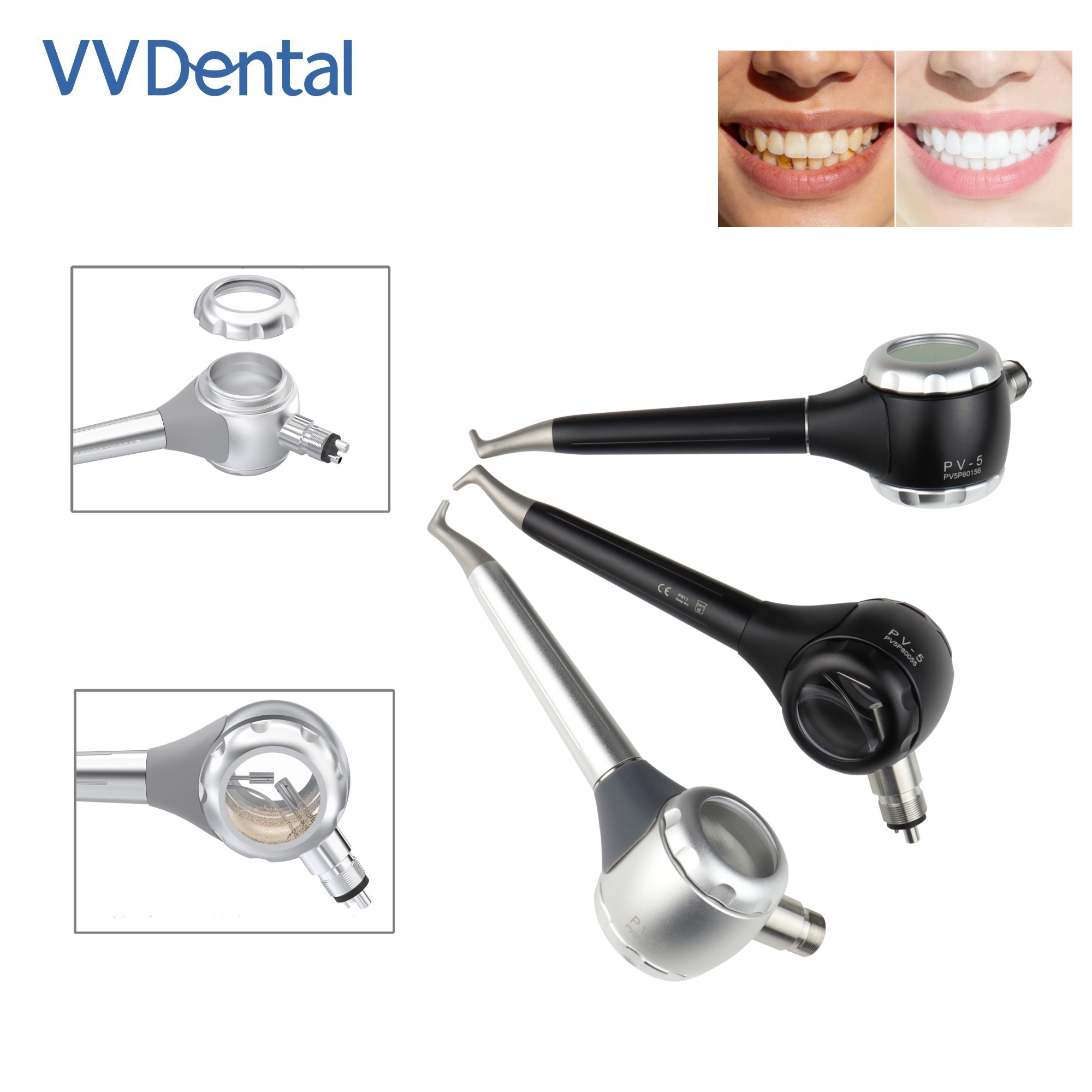 Teeth Whitening Usa - ปืนพ่นทรายฟอกสีฟัน VV Dental 2/4 รู พร้อมหน้าต่างใสสองด้าน