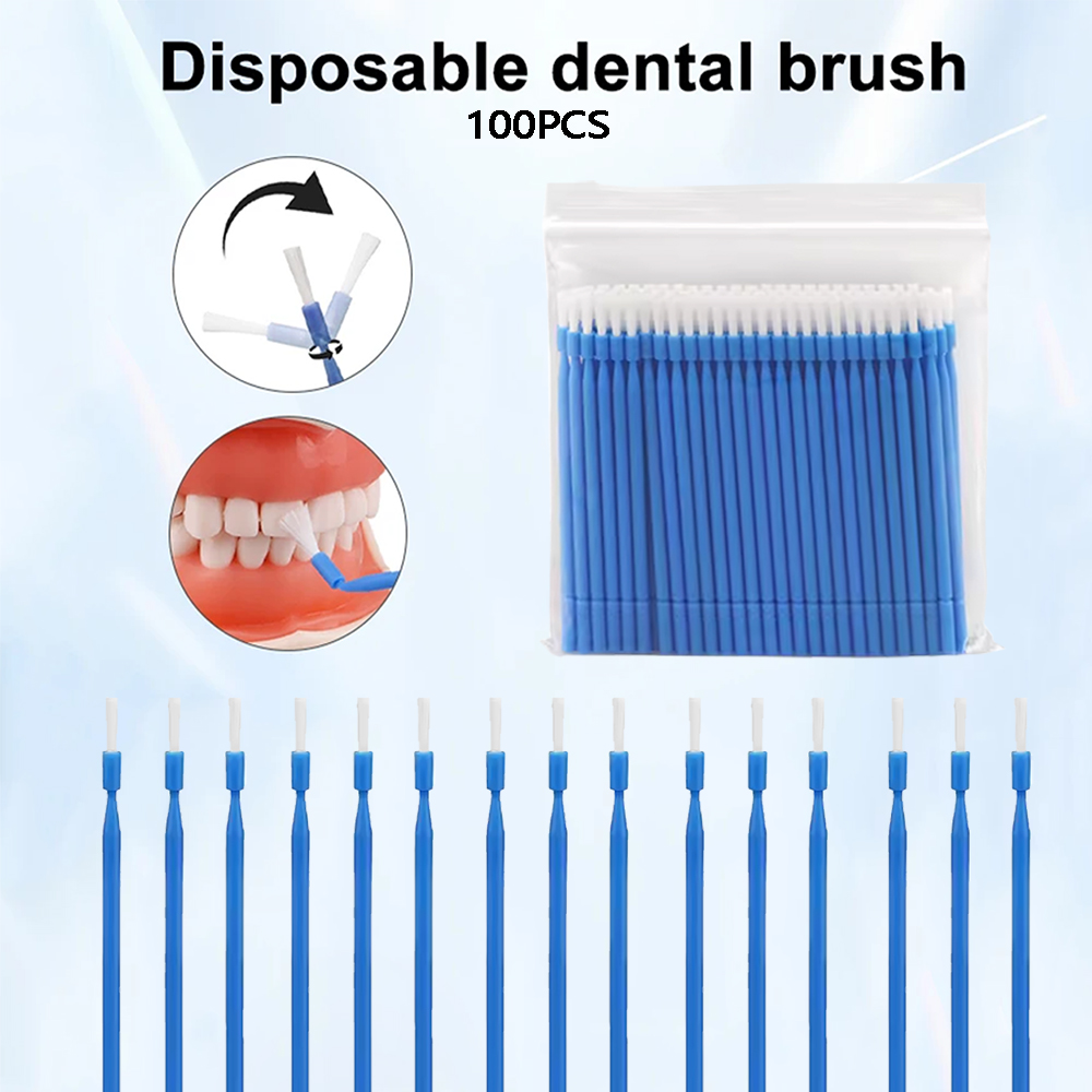 Teeth Whitening Brush - แปรงไมโครแบบใช้แล้วทิ้งสำหรับทันตกรรม 100 ชิ้น แปรงด้ามยาวแบบโค้งงอได้ สำหรับฟอกสีฟัน ทำความสะอาดช่องปาก
